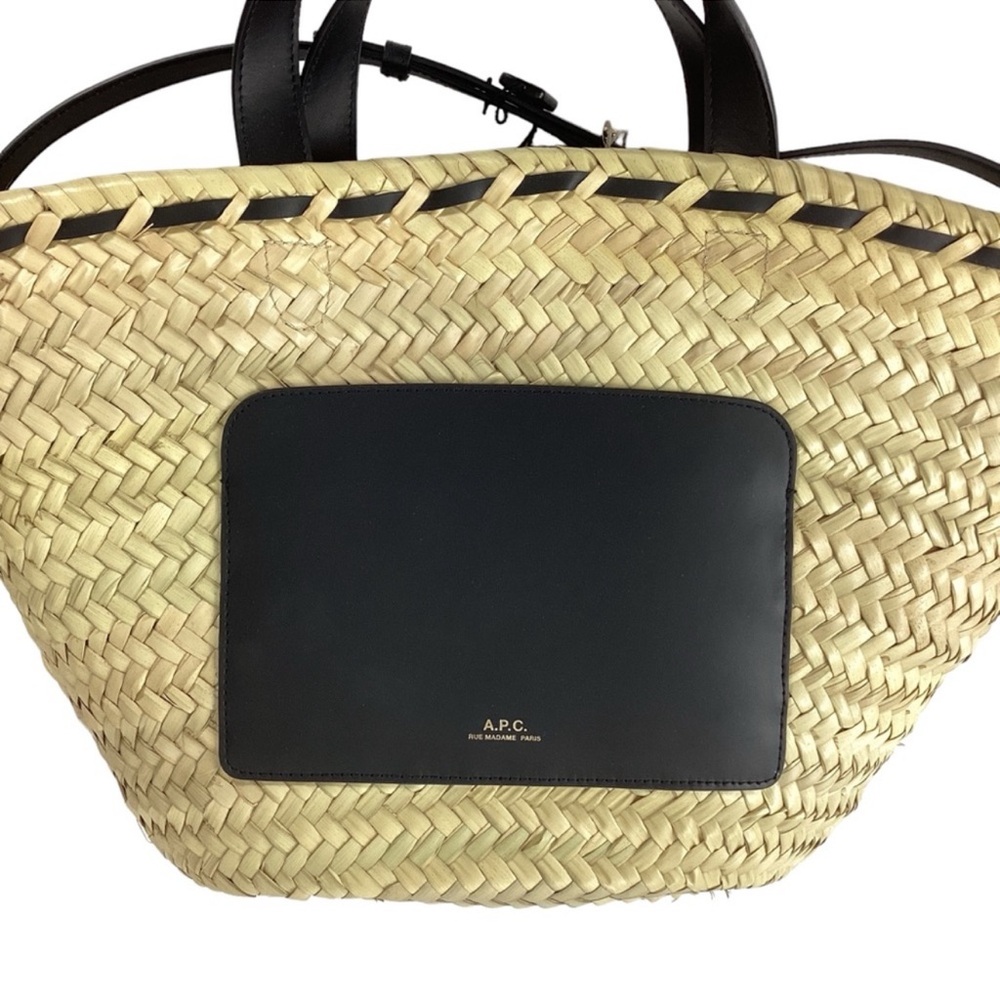A.P.C. Zoe Bag NWT Beige & Black Basket Tote Straw Leather Market Beach Carryall